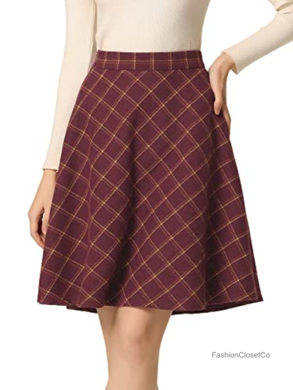 Vintage Plaid A-Line Skirt – Elastic Waist, Knee Length, Fully Lined